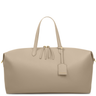Beige handbag with a visible brand tag on a white background