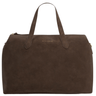 Brown leather bag with visible brand name on a white background