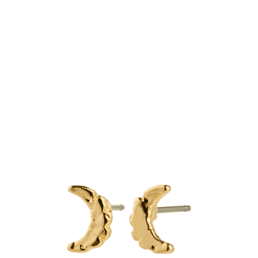 Gold crescent moon-shaped earrings on a white background