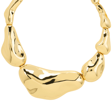 Gold necklace with a white background