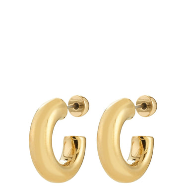 Gold hoop earrings on a white background