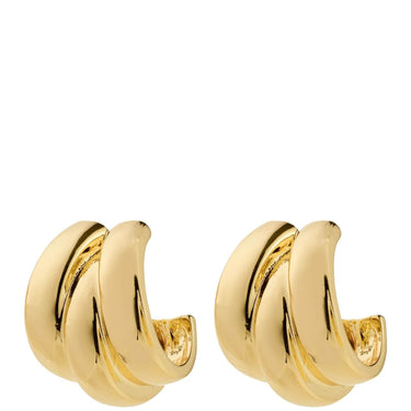 Pair of gold hoop earrings on a white background