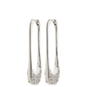 Silver hoop earrings with small stones on a white background