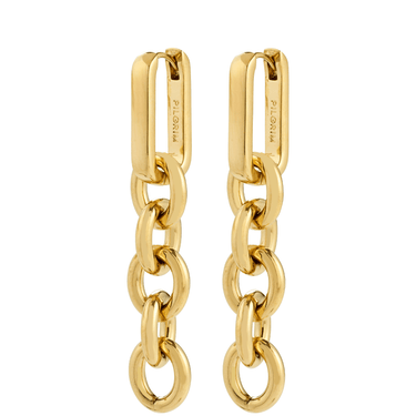 Gold chain earrings on a white background
