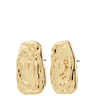Gold earrings with a textured design on a white background