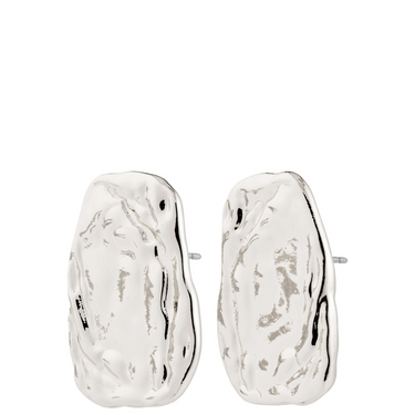 Pair of silver earrings on a white background