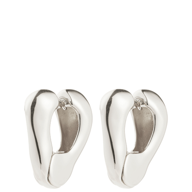 Pair of silver hoop earrings on a white background