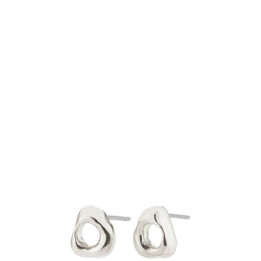 Pair of silver earrings on a white background