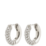 Silver hoop earrings with embedded crystals on a white background