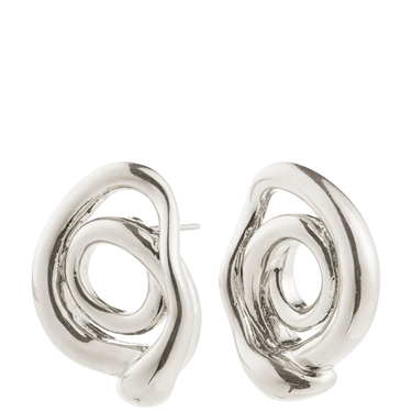 Silver spiral earrings on a white background