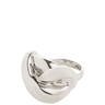 Silver ring with a wavy design on a white background