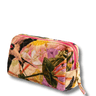 Floral patterned pouch with a zipper on a white background
