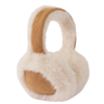 Pair of beige and white ear muffs on a white background