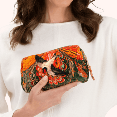 Powder Marbled Swallow Quilted Velvet Vanity Bag