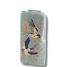 Embroidered phone case with birds and flowers on a light blue background