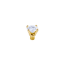 Gold-colored jewelry piece with a clear gemstone on a white background