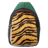 Backpack with tiger stripe pattern on a green background