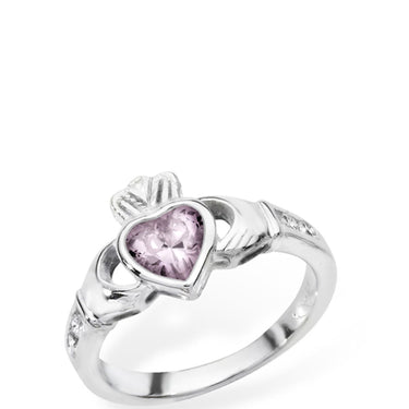Sterling Silver Claddagh Birthstone Ring - October