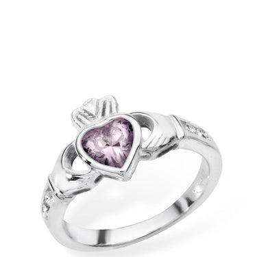 Sterling Silver Claddagh Birthstone Rings - June