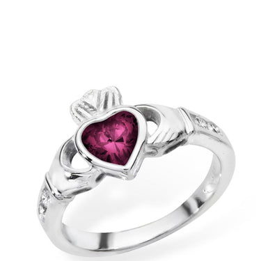 Sterling Silver Claddagh Birthstone Ring - February