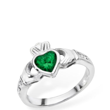 Sterling Silver Claddagh Birthstone Ring - May