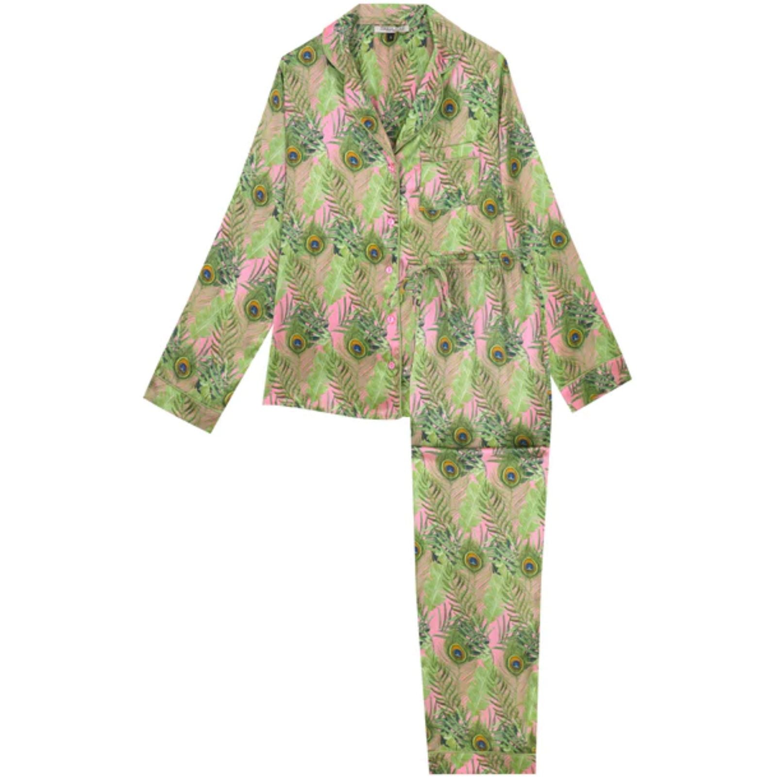 Their Nibs Satin Traditional Pyjamas Peacock Palms – Bejeweled