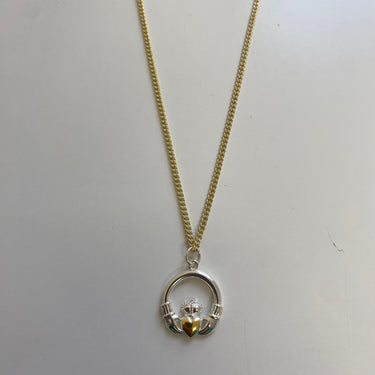 Two Tone Claddagh Pendant & Chain Necklace Set