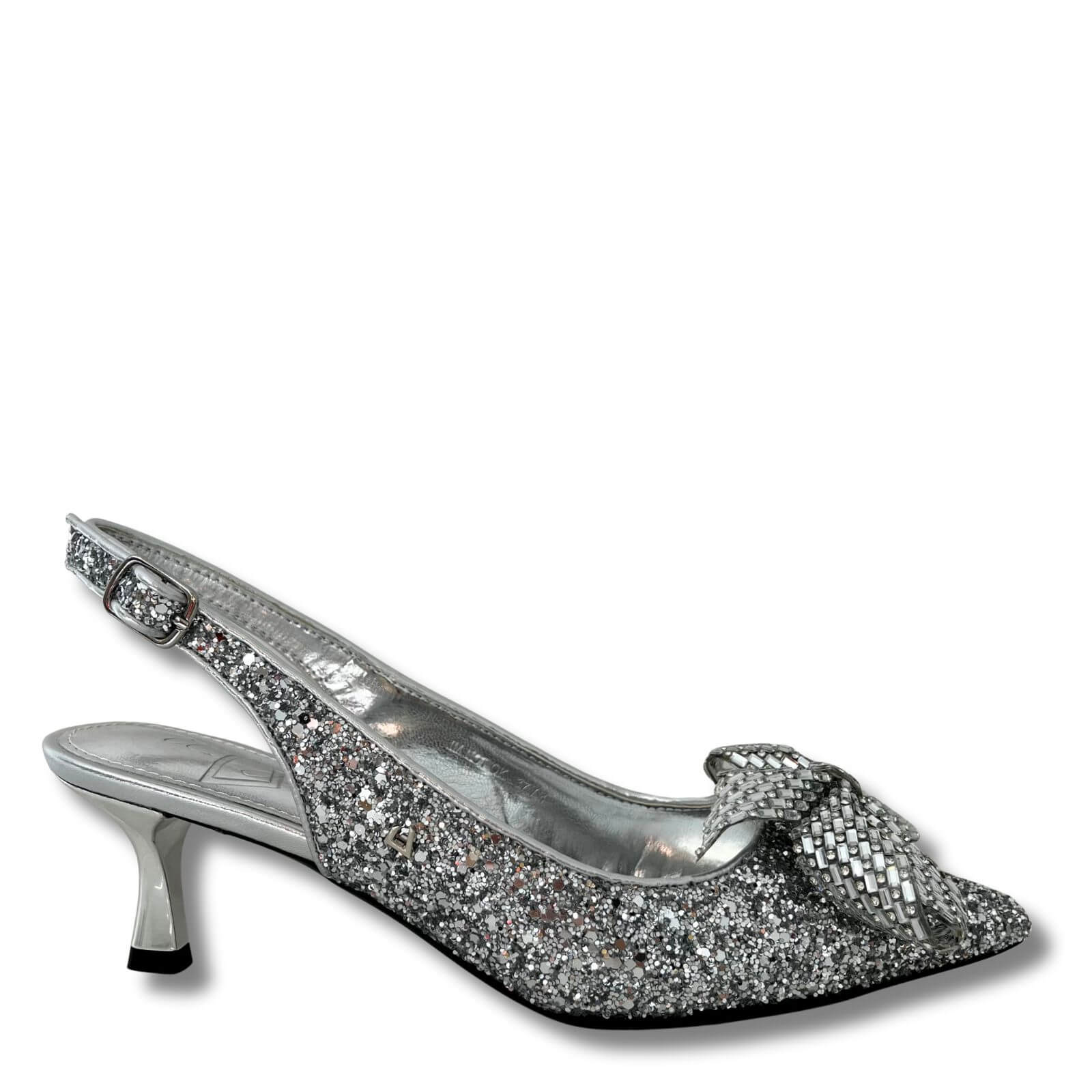 Una Healy Silver Sparkle Sling Back Bow Shoes – Bejeweled At Soul
