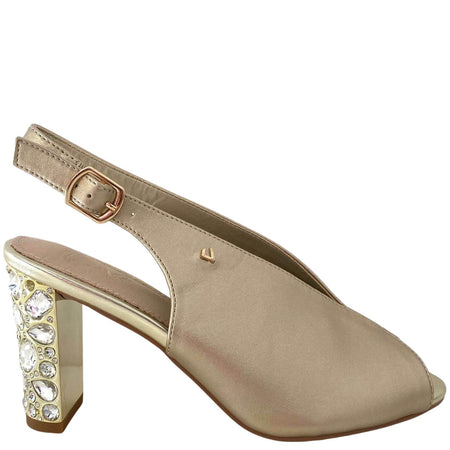 Una Healy Straight Life Sling Back Jewelled Heel Sandals - Gold