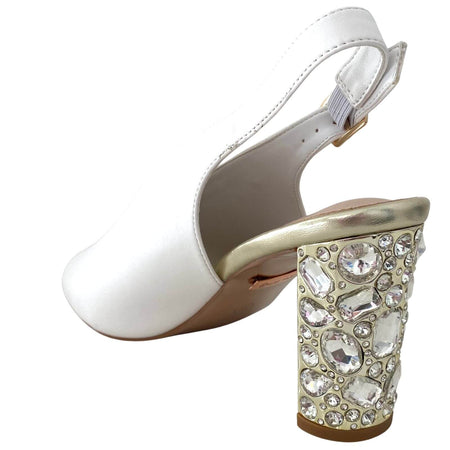 Una Healy Straight Life Sling Back Jewelled Heel Sandals - Off White