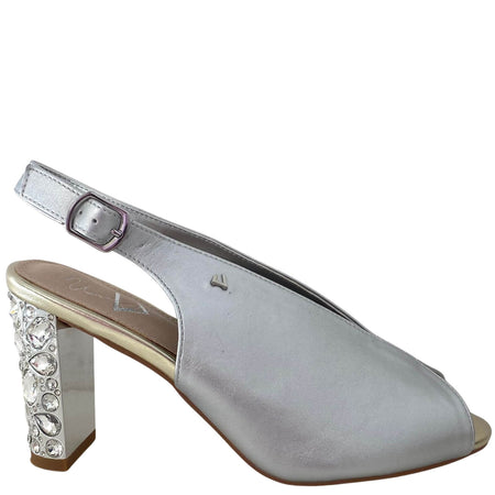 Una Healy Straight Life Sling Back Jewelled Heel Sandals - Silver