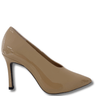 Beige high-heeled shoe on a white background