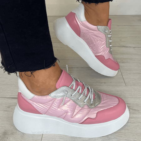 Wonders Blush Pink Leather Elastic Laces Sporty Sneakers
