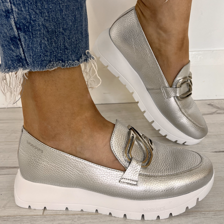 Wonders Silver Leather Slip On Shoes