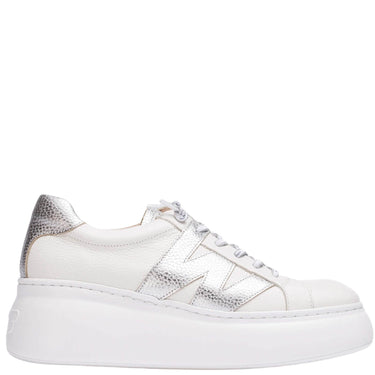 Wonders White & Silver Leather Brand Lace Sneakers