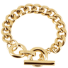 Gold chain bracelet with a lock on a white background