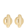 Gold hoop earrings on a white background
