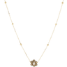 Gold necklace with a floral pendant on a white background