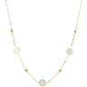 Gold necklace with circular pendants on a white background