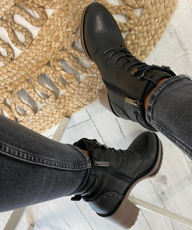 Carmela Black Lace Up Boots