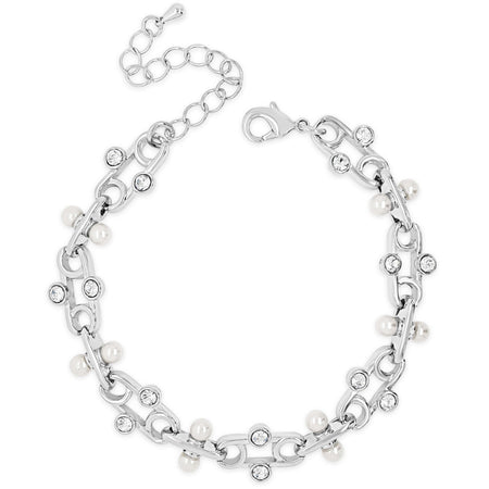 Absolute Silver Crystal & Pearl Link Bracelet