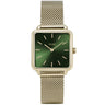 Cluse La Tetragone Gold Mesh Green Square Watch