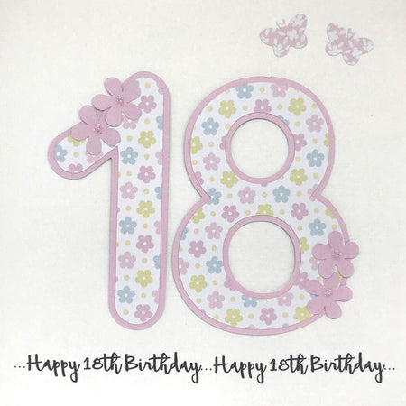 Happy 18th Birthday Card - Floral Number