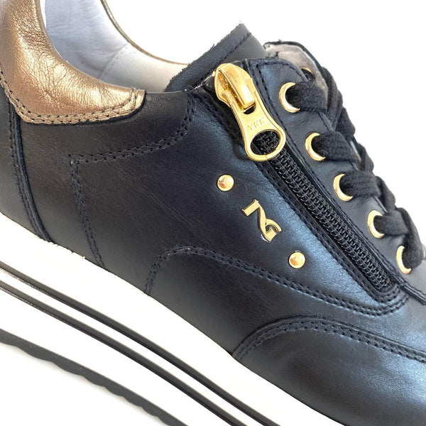 NeroGiardini Black Leather Raised Sole Sneakers