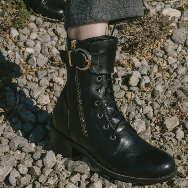 Leather biker ankle boots with hot sale bejewelled straps