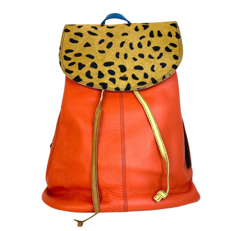 Soruka Caroline Leather Backpack - Orange Cheetah