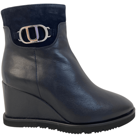 Unisa Urna Navy Suede & Leather Wedge Boots