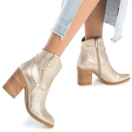 XTI Gold Metallic Western Summer Ankle Boots