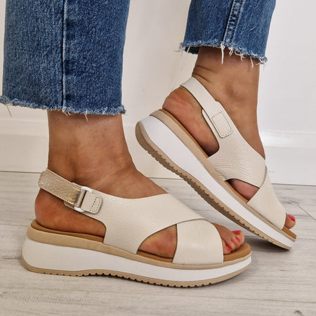 Oh My Sandals Leather Criss Cross Sandals - Cream