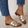 Oh My Sandals Leather Flat Slider Mules - Pale Gold